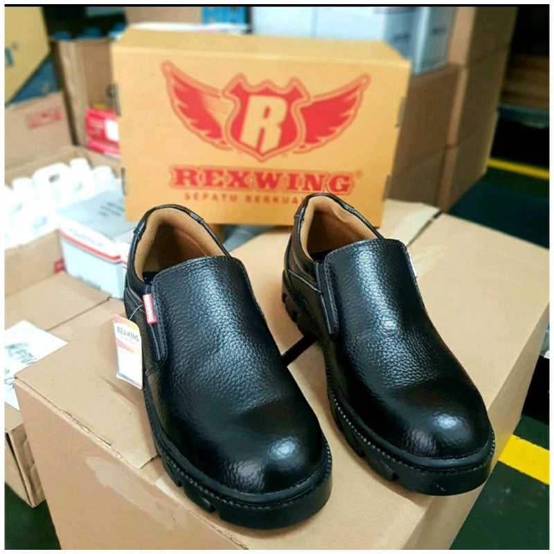 SEPATU SAFETY UJUNG BESI SEPATU SLIP ON SEPATU KULIT ASLI SEPATU PRIA SOL KARET KUAT REXWING (RX 02)