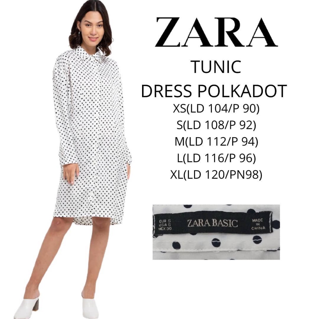 TUNIC ZARA BASIC WHITE POLKA/TUNIC ORIGINAL ZARA/TUNIC EXPORT/TUNIK WANITA TERBARU