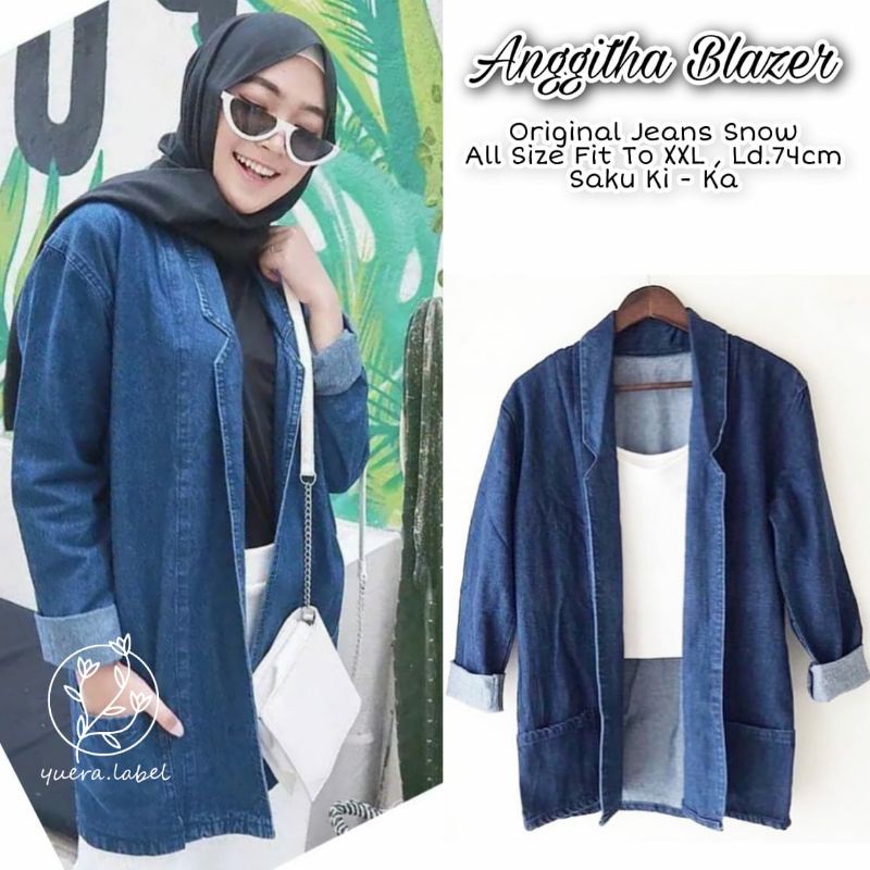 Anggita Blazer Jeans Polos Jumbo M-XXL Cardigan Cardi Pendek By Yuera
