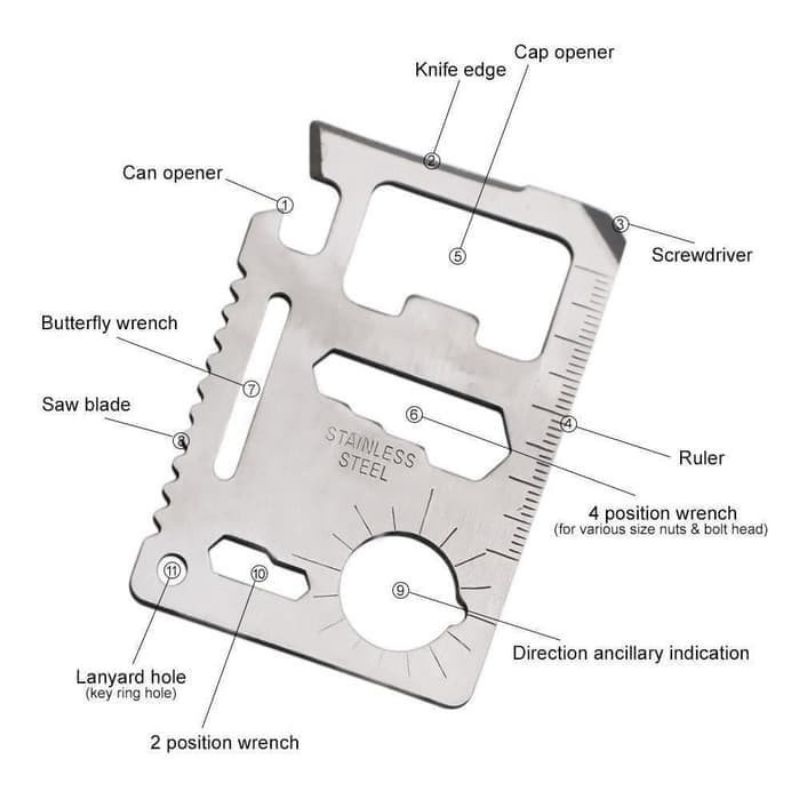 Pisau Kartu Multifungsi Stainless 11 in 1 Survival Kit / Tool Kit Card