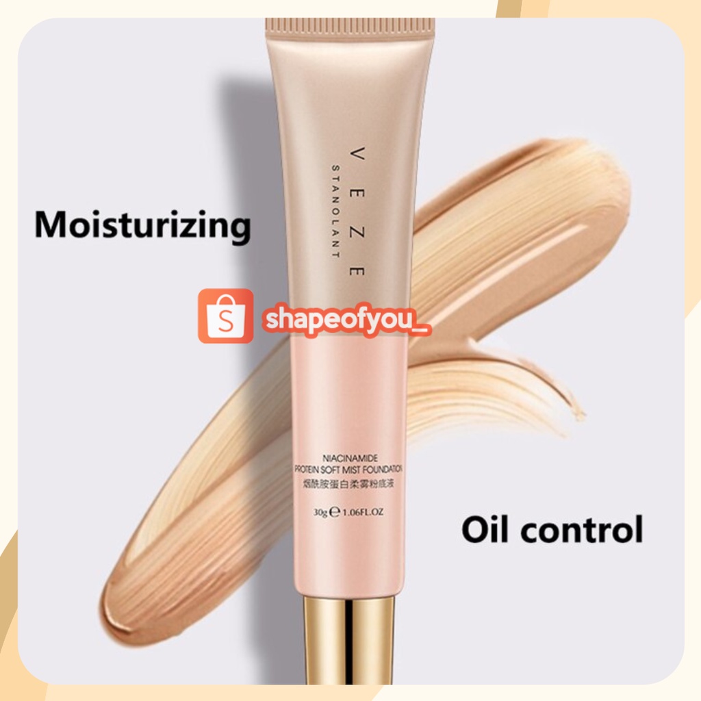 Niacinamide Protein Soft Mist Liquid Foundation Venzen Waterproof Sweat Resistant Concealer Makeup Primer Oil Control Light and Delicate Foundation