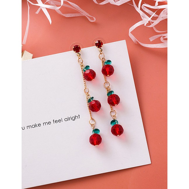 LRC Anting Tusuk Fashion Long Red Fruit Tassel Earrings F73339