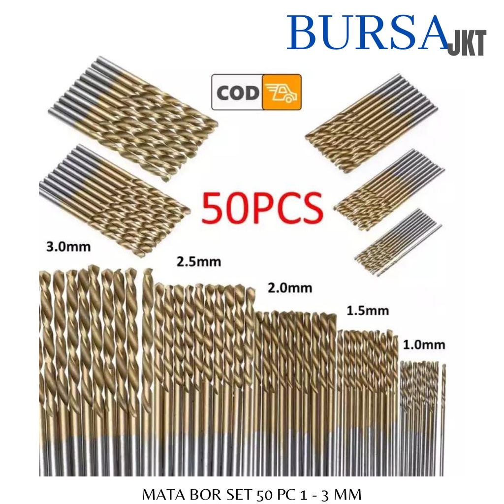 50 PCS MATA BOR TITANIUM HSS 1 - 3 MM