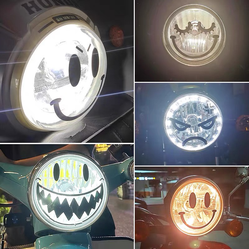 Lampu Vespa Sticker Emoji Sepeda Motor Skuter Sepeda Led Lampu Depan Modifikasi Stiker Mobil Windshiled Penutup Tangki Bahan Bakar Dekorasi Decal Aksesoris Tahan Air Untuk Piaggio Vespa Px Super Sprint GTS 300