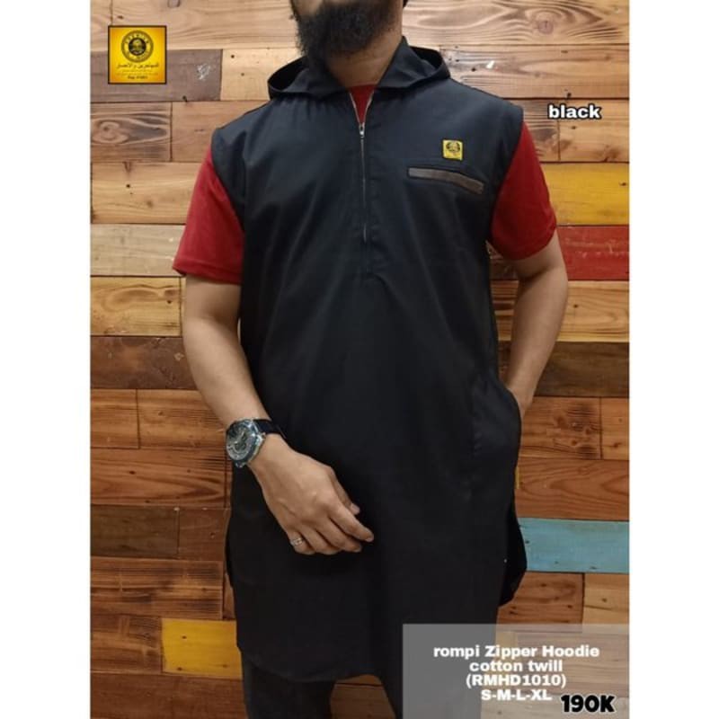 Rompi Hoodie Al Amwa Premium - Hitam - Rompi Kurta - Pakaian Sholat