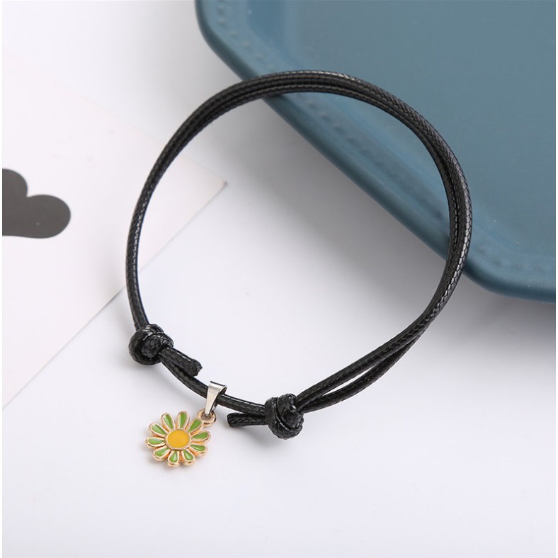 Gelang Tali Kulit Impor Bunga DAISY SAKURA Gaya Punk HipHop Korea Fashion ANTI AIR Pria Wanita