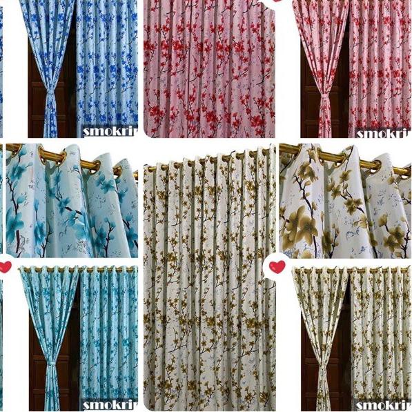☻ GORDEN SMOKRING + PONI MOTIF BUNGA SAKURA BROWN - PINK - TOSCA - BIRU ♦