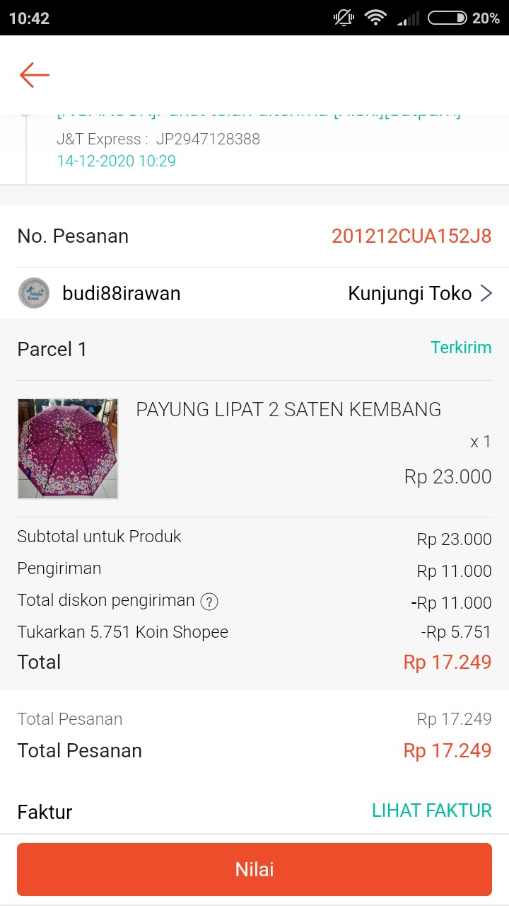 Payung Lipat 2 Saten Kembang