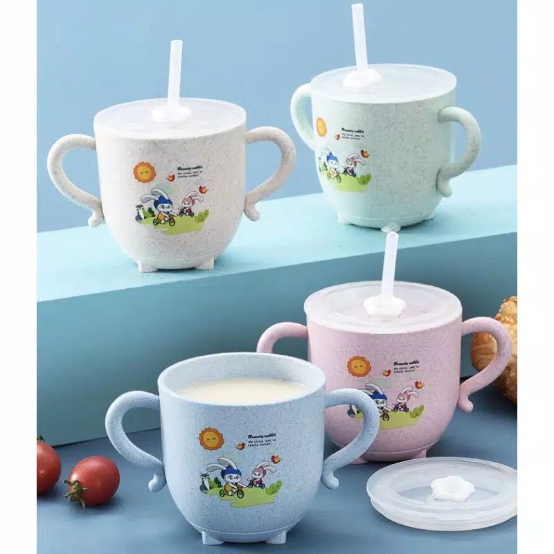 Mug jerami/gelas pegangan/gelas anak/training cup/gelas Susu/gelas anak