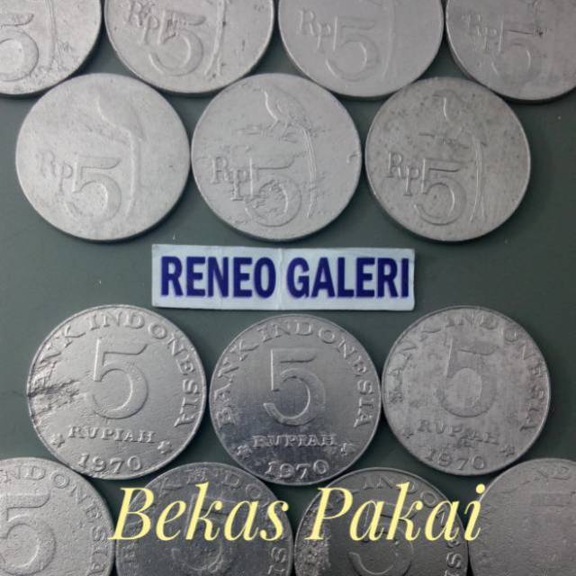 Rp 5 Rupiah tahun 1970 burung srigunting uang koin kuno materi mahar 20 logam jadul lawas duit lama