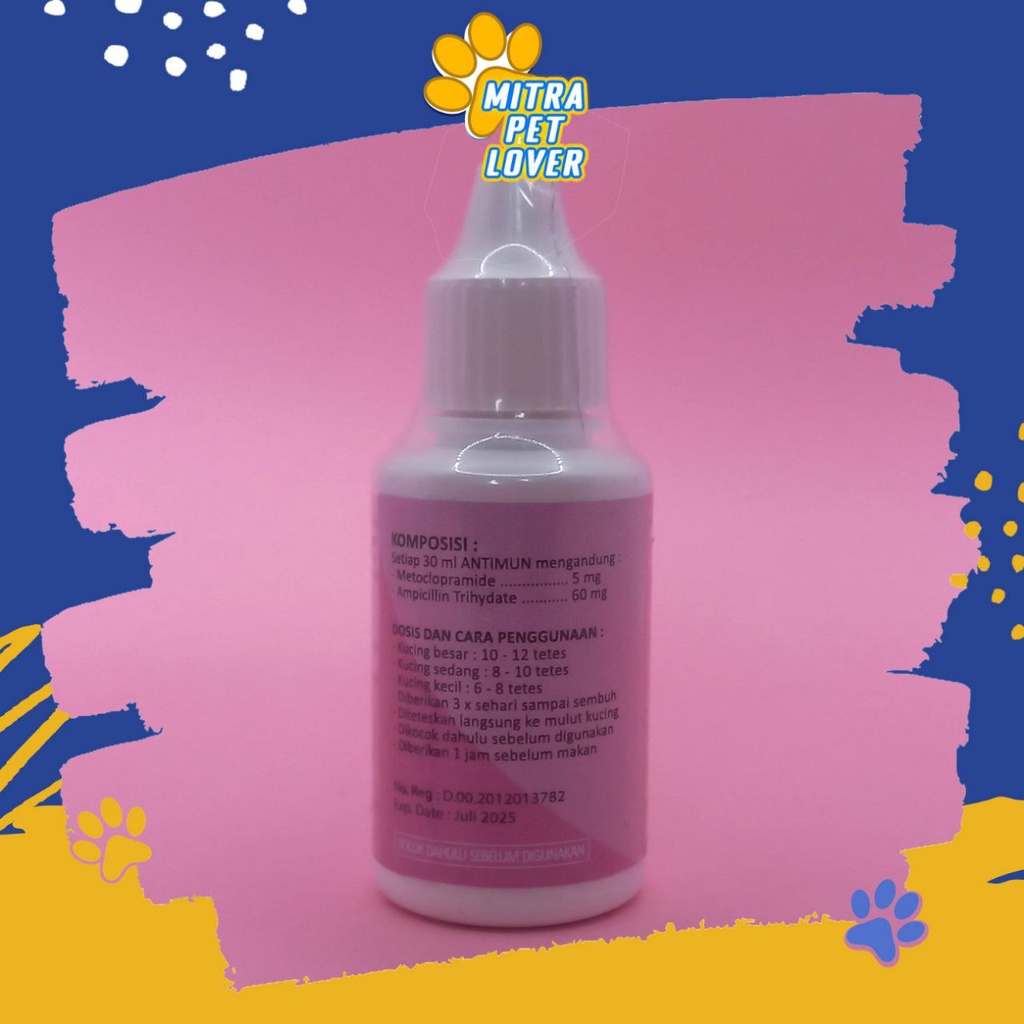 ATASI MUNTAH AKUT KUCING - ANTIMUN CAT 30 ML - OBAT TETES ANTI INFEKSI PENCERNAAN MABUK &amp; STRESS KUCING KITTEN - MURAH GARANSI KUALITAS ASLI ORIGINAL - PET ANIMAL HEALTHCARE &amp; VETERINARY TAMASINDO OBAT &amp; VITAMIN HEWAN PELIHARAAN MITRAPETLOVER