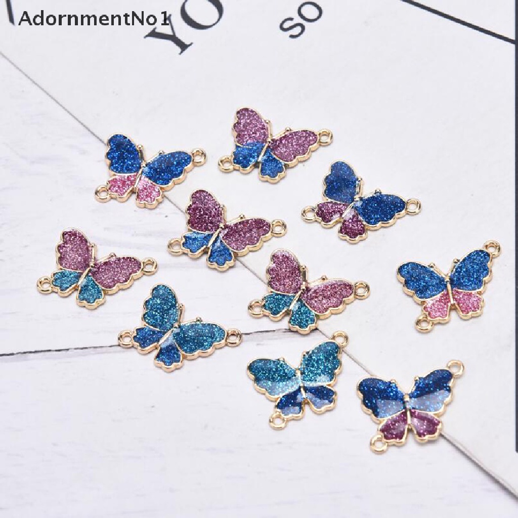 (AdornmentNo1) 10pcs / Kantong Charm Butterfly Enamel Berkilau Untuk Membuat Perhiasan DIY