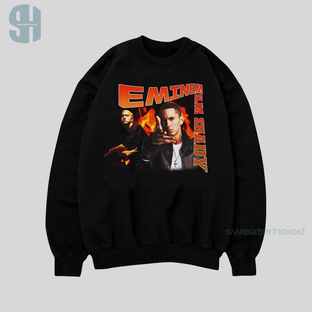 Crewneck Black Eminem Slim Shady Sweatshirt Hitam Jaket Vintage Pria Dan Wanita Sweaterhood