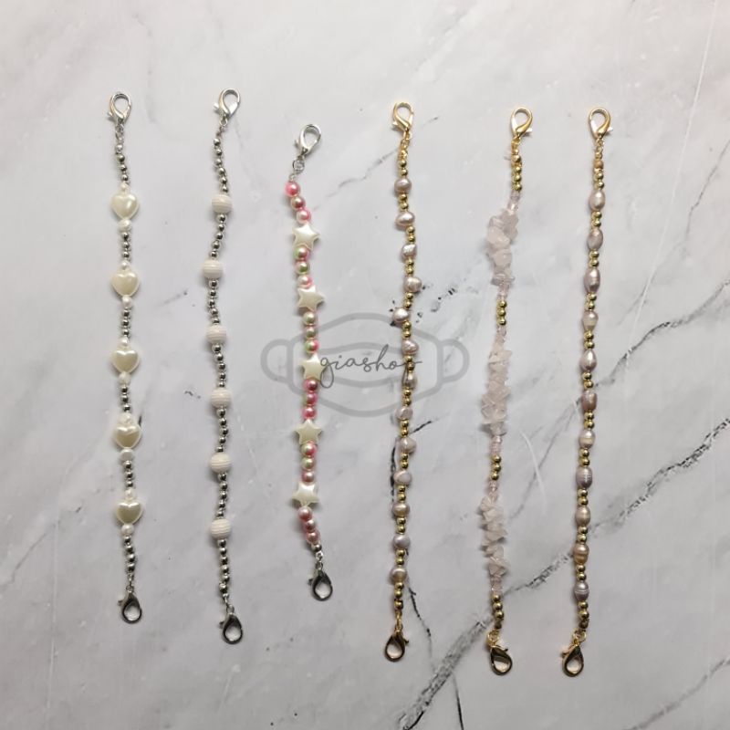 Konektor Masker Hijab Kait Hijab mute manik Love bintang bulat silver gold mutiara karet elastis