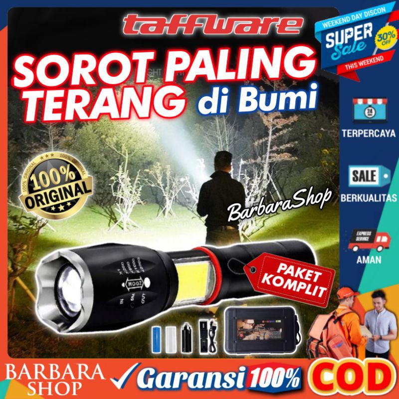 TAFFWARE Paket Senter Led Super Terang Jarak Jauh Lampu COB 8000 Lumens Cree E17 xml T6 Outdoor COD