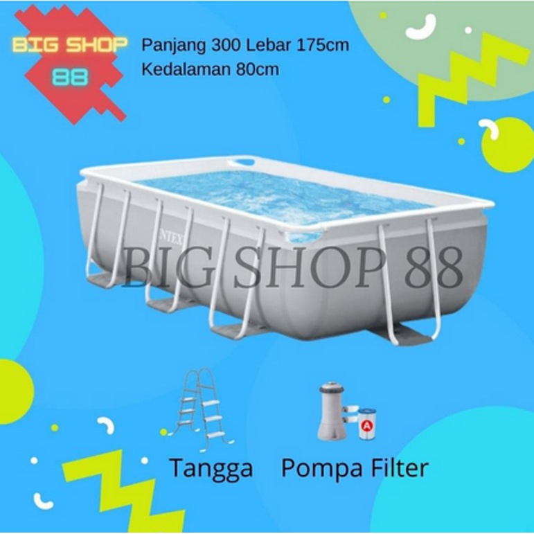 KOLAM RENANG JUMBO KOLAM RENANG PORTABLE PRISM FRAME POOL  3M BONUS POMPA FILTER+TANGGA