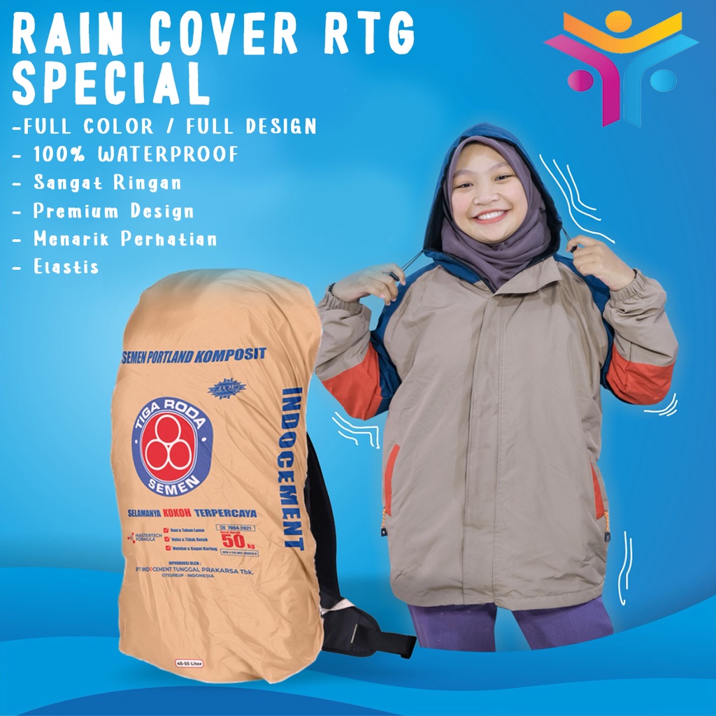 Rain Cover RTG Sarung Tas Gunung Travelling Premium Motif Unisex Pria Wanita Waterproof Murah Desain Suka Suka Semen Tiga Roda