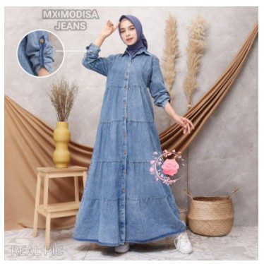 Elare Baju Gamis Wanita Terbaru 2021 Gamis Jumbo Ld 110 melar 137 Bahan Diana Denim Tebal