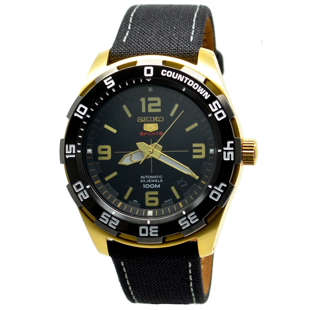 Seiko 5 Sports SRPB86K1 Gold IP Case Countdown Jam Tangan Pria SRPB86