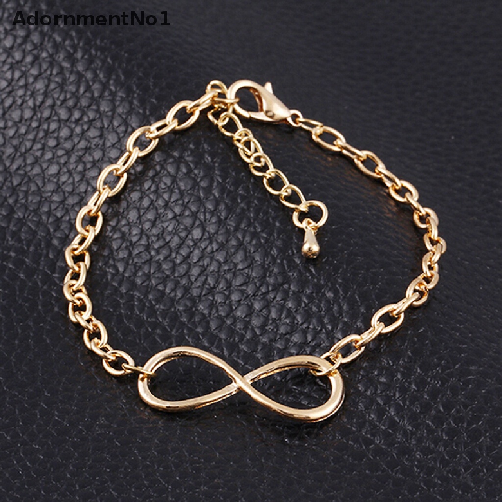 (AdornmentNo1) Gelang Tangan Rantai Motif Salib + Infinity Warna Gold / Silver Untuk Perhiasan Wanita