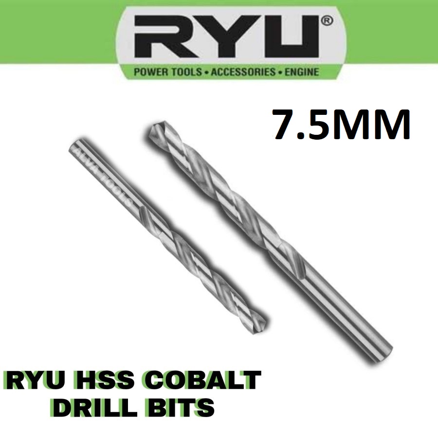 RYU HSS COBALT DRILL BITS 7.5MM 7.5 MM MATA BOR BESI BAJA STAINLESS