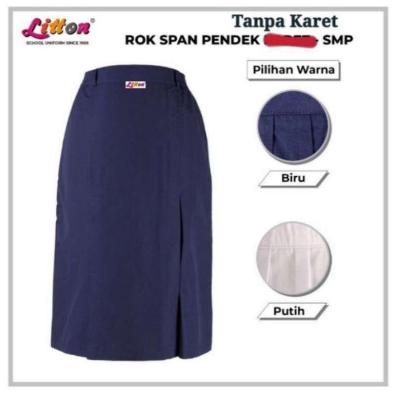 Rok sekolah span pendek SMP pinggang ban / LITTON rok span pendek biru putih coklat SMP ban