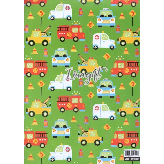 ( 5 Lembar ) KERTAS KADO SQ  DOFF - GIFT WRAPPING PAPER CARS / TRUCK / TRACTOR / RACING CAR / FERARRI