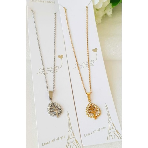 Kalung Modrl Pohon Full permata zircon titanium gold silver antikarat bestquality import
