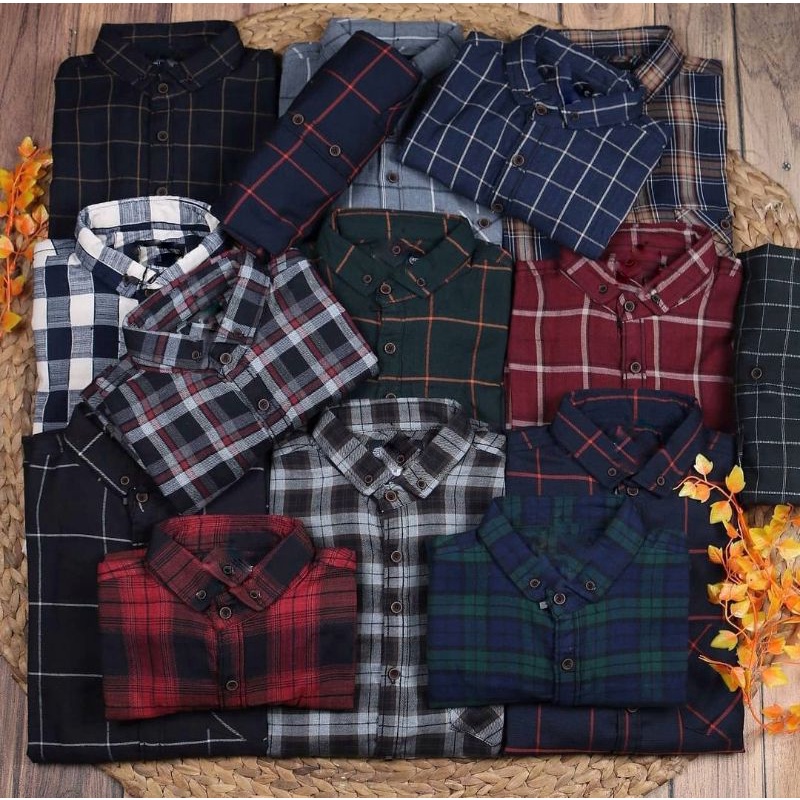 Kemeja Flanel Impor Pria Kualitas Premium Lengan Panjang Motif Kotak Kotak Unisex Hem Flannel Baju Flanel Pria Wanita