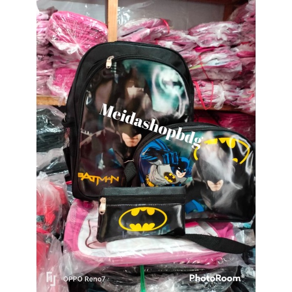 TAS RANSEL 3IN1 KUMPLIT KARAKTER BATMAN DAN SPIDERMAN BANYAK BONUSNYA