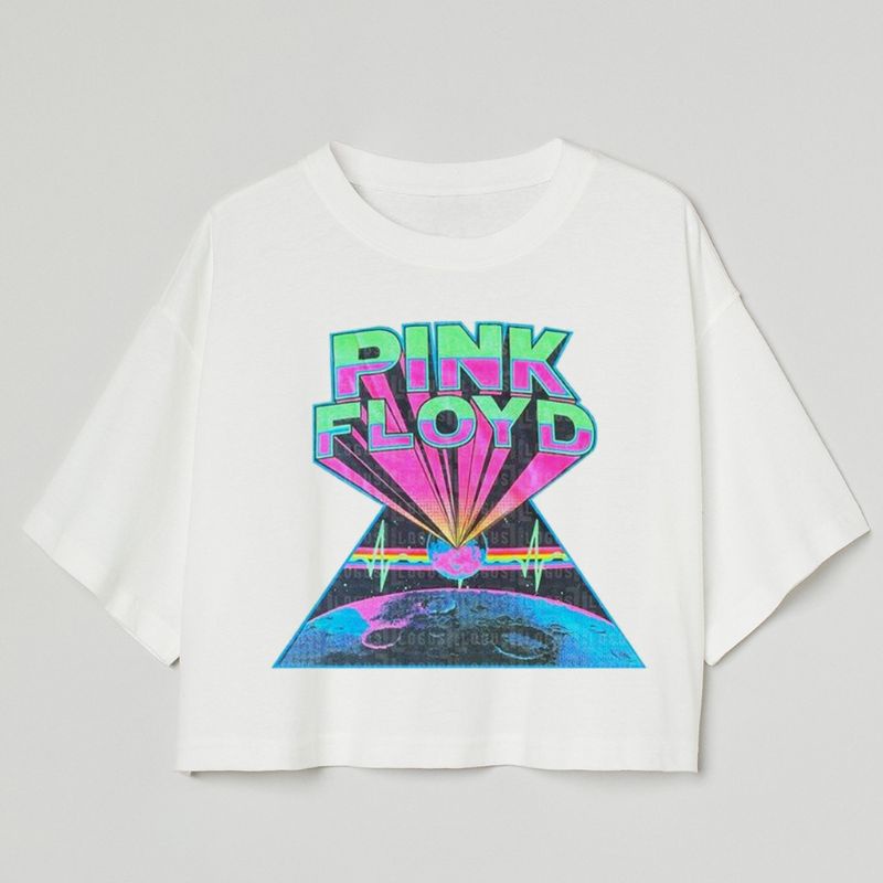 CROP TEE VINTAGE PINK FLOYD | KAOS CROP TOP BAND OVERSIZE PUTIH WANITA| WHITE CROPTEE WOMAN