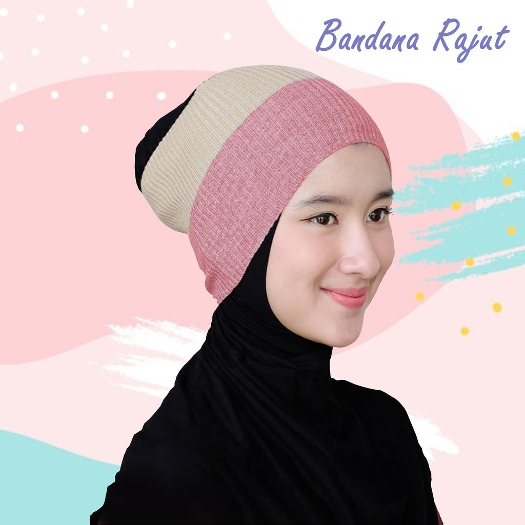 Paket Isi 5 Pcs Ciput Rajut Dua Warna Bandana Rajut Dua Warna Inner Jilbab