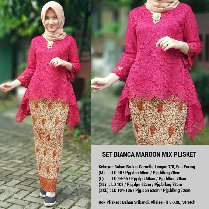 Setelan Kebaya Brukat Bianca Modern Rok Plisket