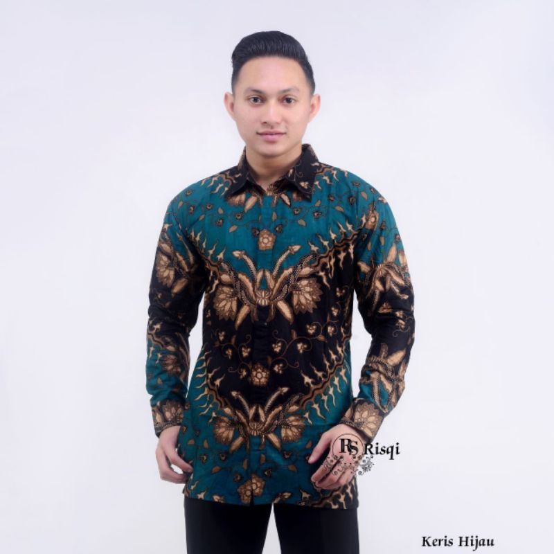 Couple Batik Ayah Dan Anak Laki-laki // Kemeja Batik Pria Dewasa Dan Anak Cowok Motif keris hijau size M L XL XXL 3L 4L 5L