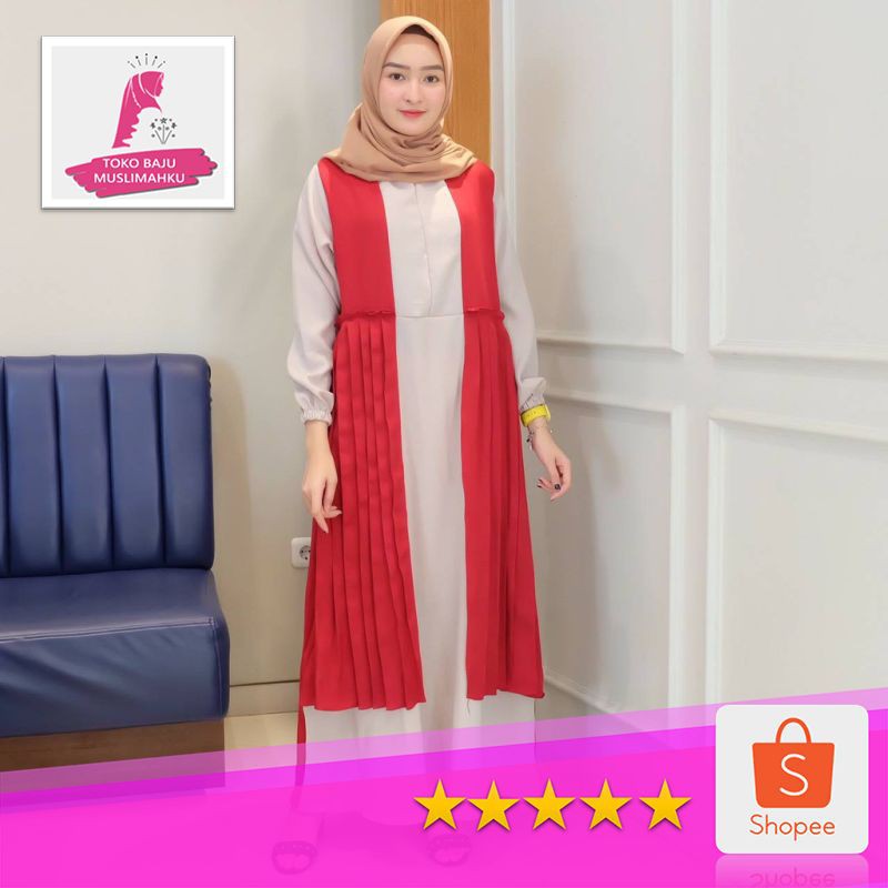 Tren Gamis Humaira abu maroon  / Gamis terbaru /  terbaru  / bestseller • Toko Baju Muslimahku