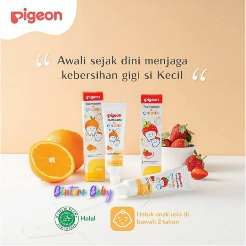 ORIGINAL PIGEON Toothpaste Odol Pasta Gigi Bayi Anak Fluoride Free 45 g gr 45gr Strawberry Orange Tooth Paste