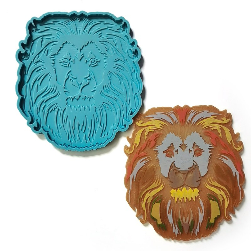 Glitter Lion Head Tray Epoxy Resin Mold Coaster Casting Silicone Mould DIY Crafts Jewelry Home Decorations Making Tool