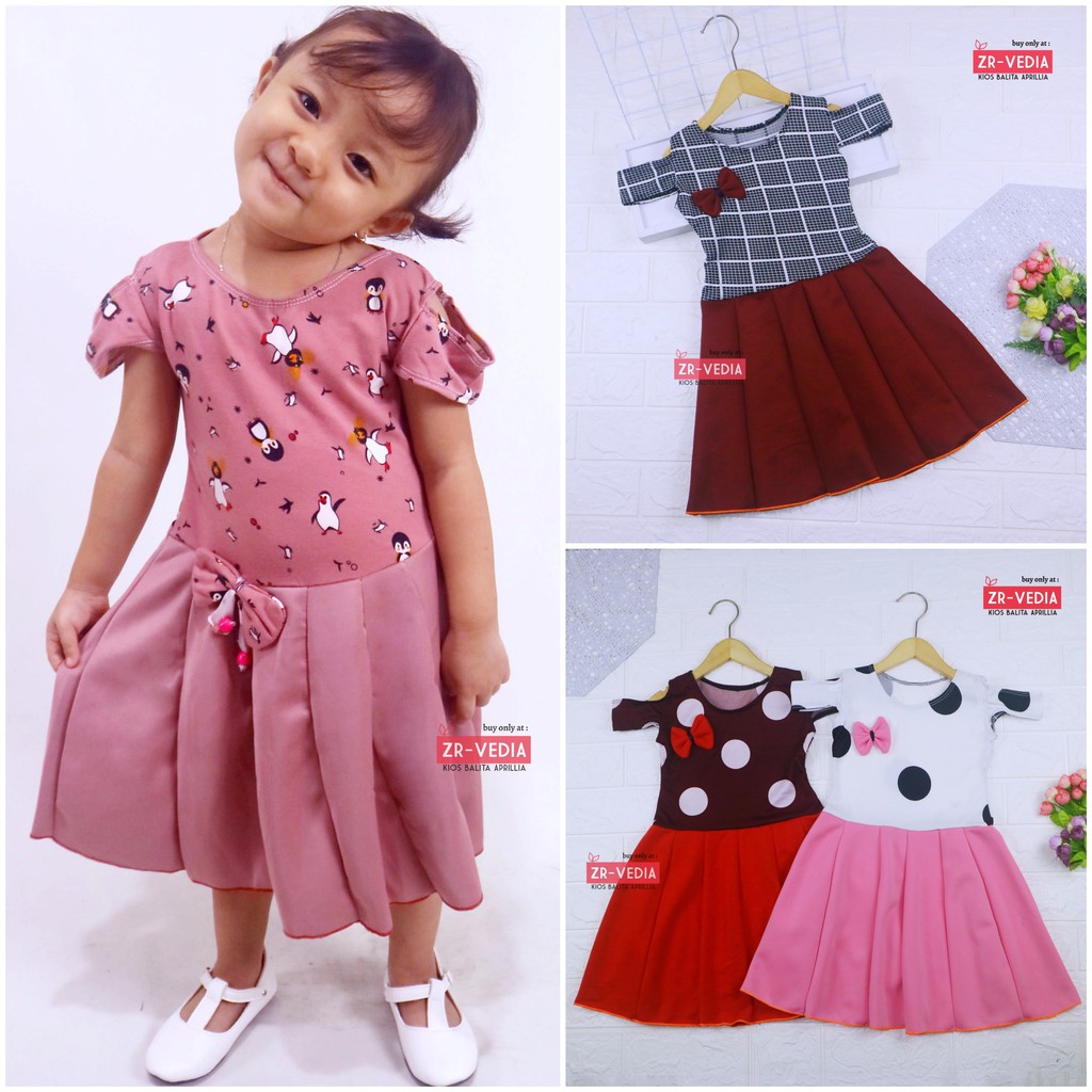 Dress Kanaya uk 4-5 Tahun / Dres Anak Perempuan Motif Model Gaun Baju Cewek Lengan Pendek