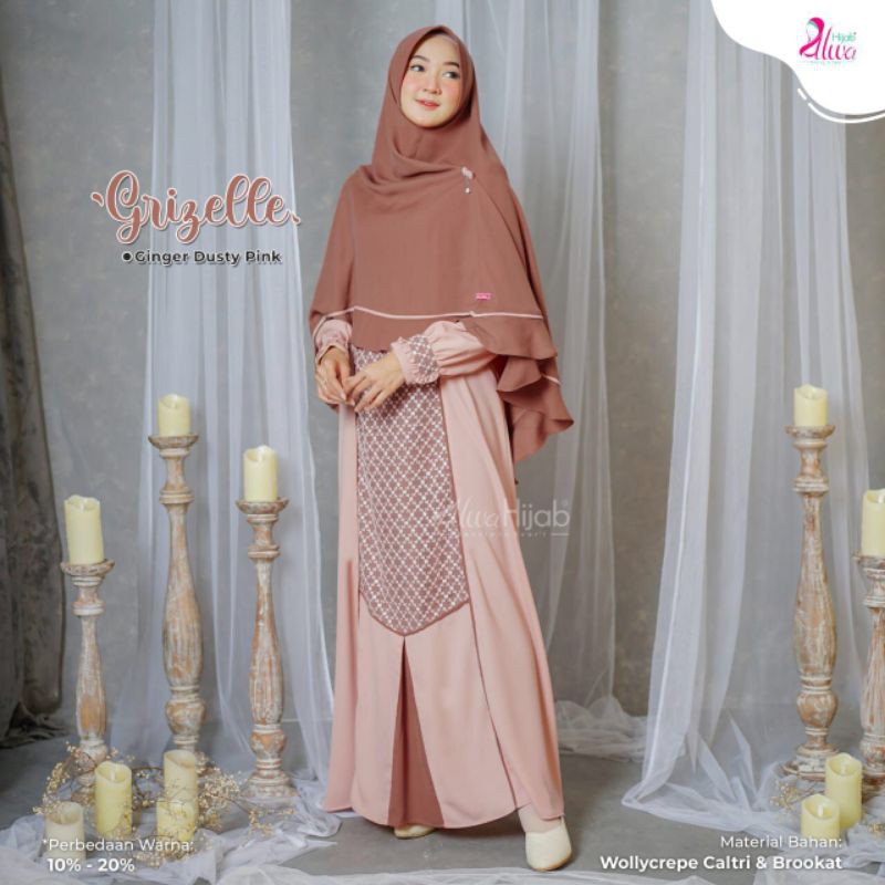 Gamis Set Khimar Syari Syar'i Bahan Wollycrepe mix Brukat Gamis Polos Kombinasi Gamis Grizelle by Al