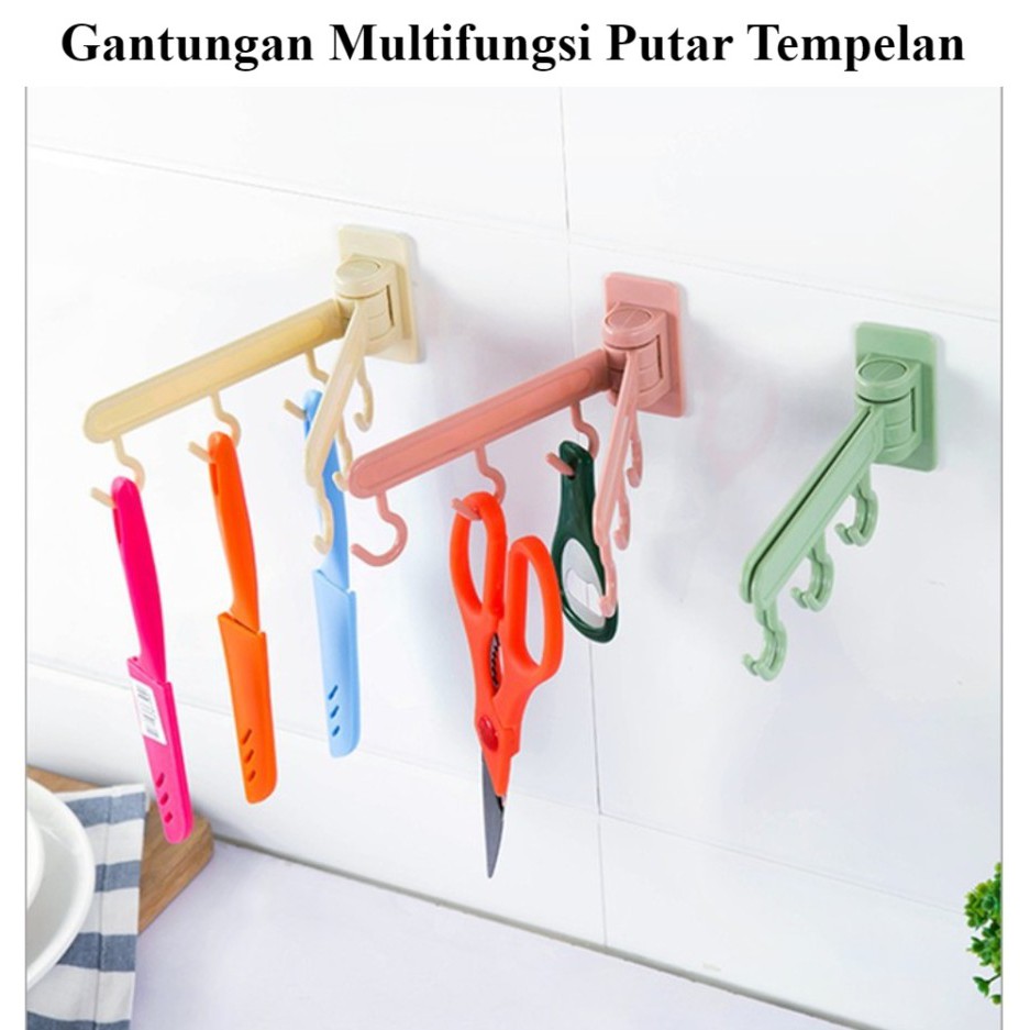 GANTUNGAN HOOK PUTAR MULTIFUNGSI 6 KAIL TEMPEL DINDING KUAT SERBAGUNA