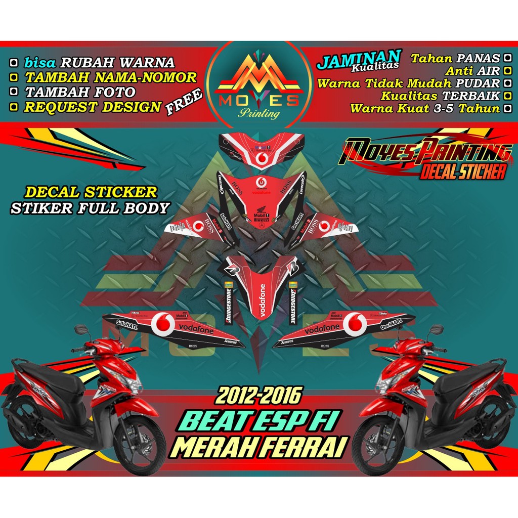 striping motor honda beat fi full body stiker beat fi full body decal stiker beat fi full body_MERAH