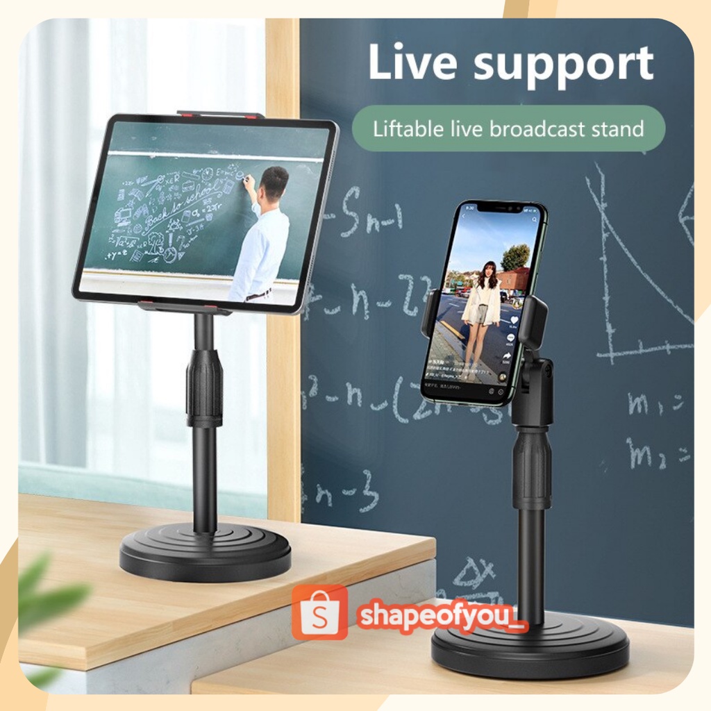 Phone Stand Holder Handphone Hape HP Standing Selfie Broadcasting Tempat HP di meja untuk Zoom Pegangan HP di Meja Putar Kuat Kokoh 360 Derajat