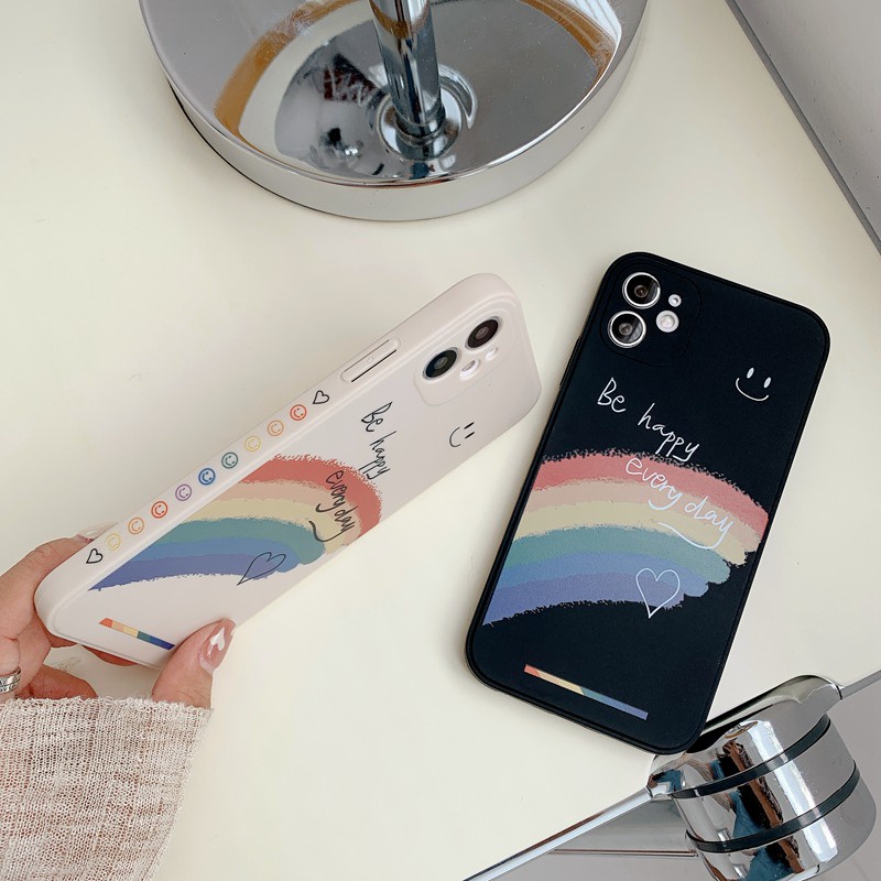 Be Happy Rainbow Soft Case iP iPhone 11 12 13 Pro Max 6 6S 7 8 + Plus SE 2020 X XR XS Max Nice Casing