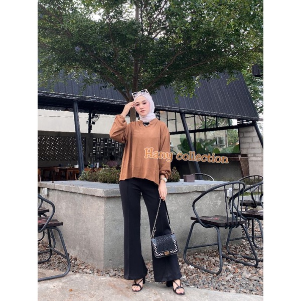 HEVA BLOUSE WANITA BAHAN RAYON CRINKLE TERBARU//SAKURA VNECK SHIRT BLOUSE OVERSIZE-Mocca