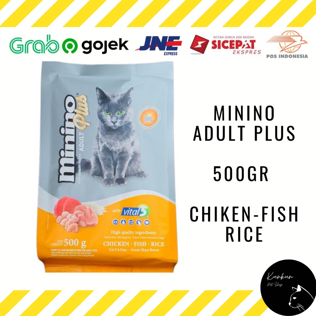 MININO ADULT PLUS 500GR - CHIKEN, FISH & RICE (DRY CAT FOOD)