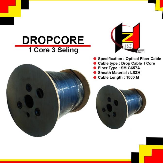 Kabel Dropcore FIBER TEKNO Fiber Optik 1 Core 3 Seling Panjang 1KM 100