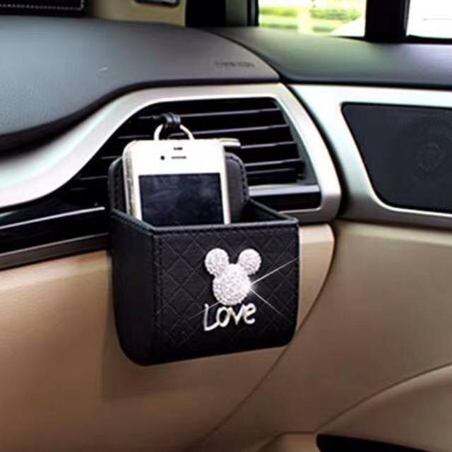 DAD Mickey mouse POUCH Kulit Tempat Koin Kunci HP Karcis Kertas Parkir Gantung Lubang AC Premium