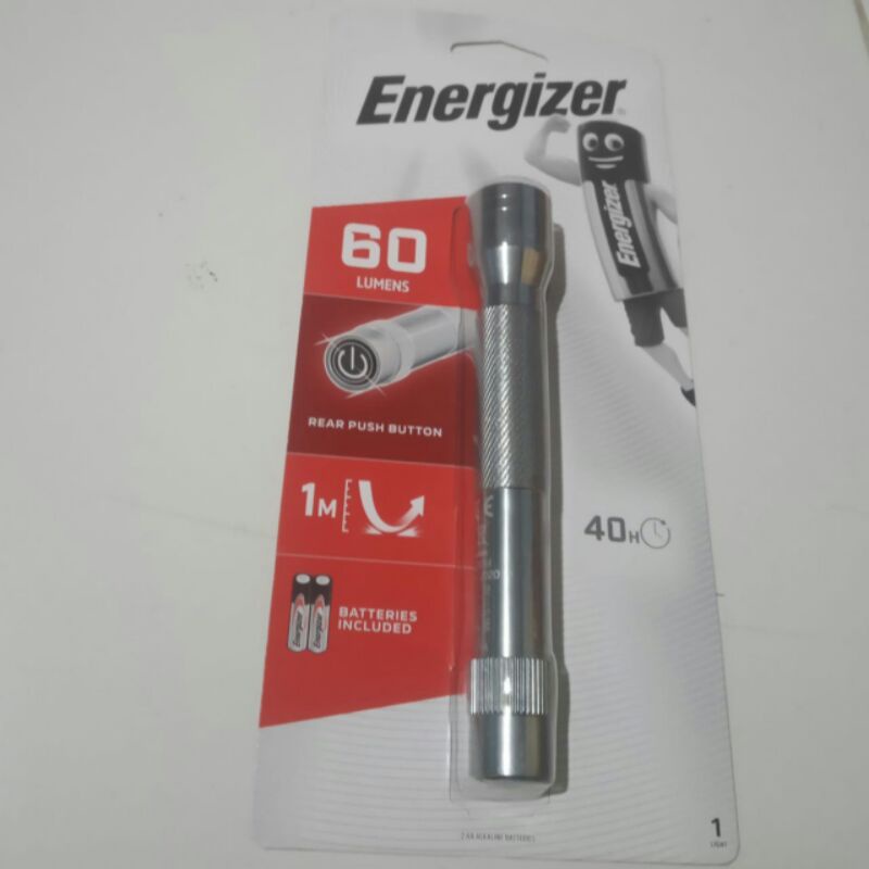 ENERGIZER SENTER LED METAL LIGHT LCM 2 AA 60 LUMEN BRIGHT MANTAP TERANG ASLI