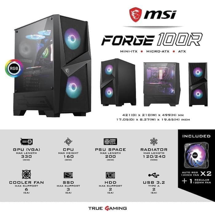 MSI MAG Forge 100R - RGB Gaming Case include 2 ARGB Fan 1 Black Fan