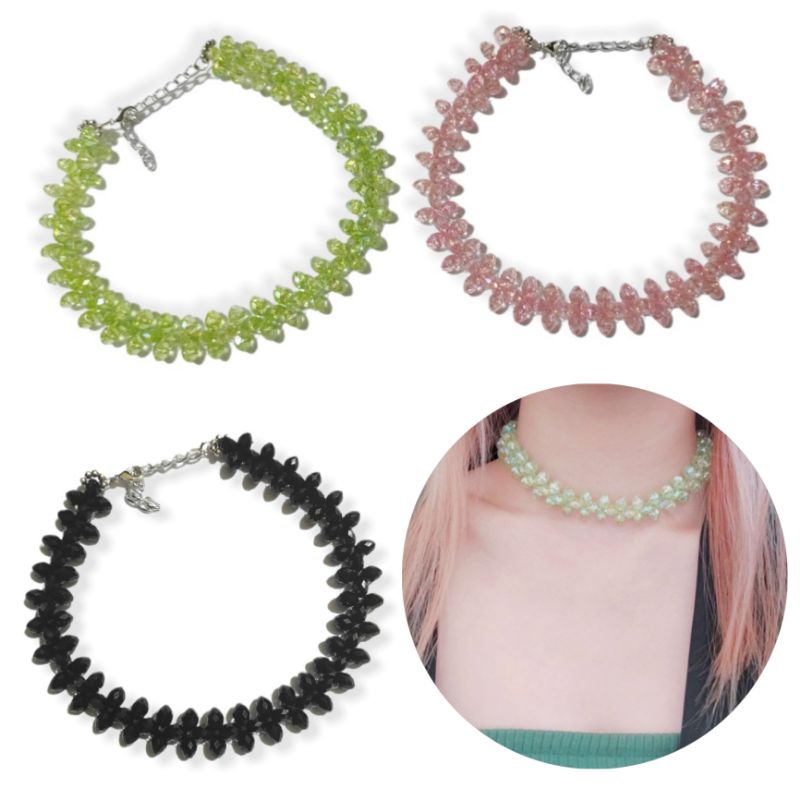 Maura Acrilic Beads Choker Necklace Kalung Crystal Chic Anyam Kristal